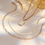 Colares femininos banhados a ouro 14K em camadas - Colar gargantilha de cobra, corrente de clipe de papel, joia delicada, inicial A-Z em camadas - Imagem 2