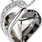 Colares femininos, pingente de cristal de coração com pedra do mês de nascimento do infinito amor, joias de aniversário para ela, mãe e esposa, banhado a prata, corrente ajustável de 5 cm + 5 cm