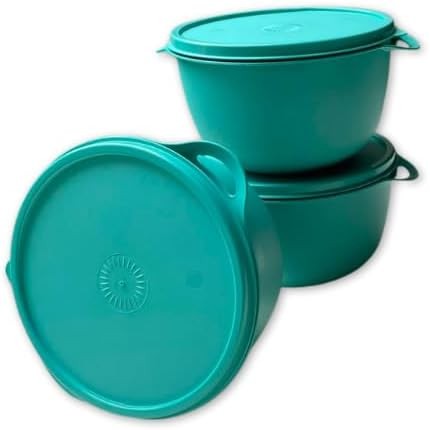 Conjunto Com 3 Bowls 500ML Pequenos e Compactos Kit Com Tampa Leve ao Micro-ondas Freezer Máquina de Lavar É Livre de BPA Vasilha Pote de Plástico Premium Moderno Clean FONSES (Verde Tifany)