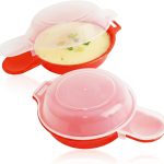 Conjunto de 2 panelas de ovo para micro-ondas, omelete de ovo rápido, sanduicheira de café da manhã, lavável na lava-louças, utensílios de cozinha (vermelho)