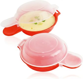 Conjunto de 2 panelas de ovo para micro-ondas, omelete de ovo rápido, sanduicheira de café da manhã, lavável na lava-louças, utensílios de cozinha (vermelho)