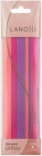 Conjunto de Lixas Dupla Face para Unhas, Contém 6 Unidades, Cores Laranja, Rosa e Roxo, Lanossi.