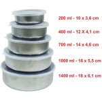 Conjunto de Potes Tigelas Bowl Inoxidáveis 5 Peças (200 a 1300 ml) com Tampa Plástica — Bowls de Inox para Cozinha Saladeira Armazenar Alimentos Potes Duráveis para Preparar Cozinhar e Servir - Imagem 2