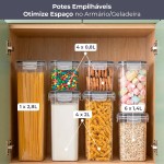 Decolab Kit Potes Herméticos Plástico Com Vedação BPA Free - Organizador de Cozinha Geladeira Porta Mantimentos (15, preto, Retangular) - Imagem 2