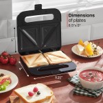 Elite Gourmet ESM2207XSS Sandwich Panini Maker queijo grelhado, tortilhas de atum derretimento à máquina, superfície de cozedura antiaderente, 2 fatias, 750 watts, aço inoxidável - Imagem 2