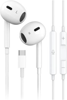 Fones de ouvido USB-C Compatível iPhone 16/15 Pro Max Plus, tipo C, com fio, microfone e controle remoto, para iPhone 16/15 Pro, iPad Pro, Galaxy S23/S22/S21/Ultra Note - Premium