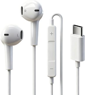 Fones de ouvido USB C para iPhone 17 16 15, fones de ouvido tipo C com microfone e controle remoto, cancelamento de ruído, fones de ouvido com fio USB C para iPhone 17 16 15 Pro Max, Galaxy S25 S24