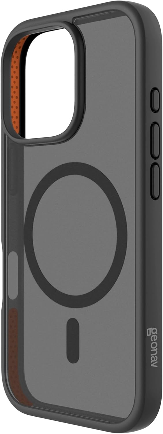 Geonav-Capa-Anti-Impacto-para-iPhone-16-Pro-Max-TPU-flexivel.jpg Geonav Capa Anti-Impacto para iPhone 16 Pro Max, TPU flexível nas extremidades, proteção anti-shock e policarbonato, Compatível com o sistema de ímãs MagSafe®, IPI16PMBK, Transparente fosco/Preto