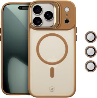 Gshield Capa Case Capinha Titanium Desert com Protetores de Lente e Alça Suporte Elevada na Câmera, Compatível com MagSafe para (Bege, iPhone 17 Pro Max)