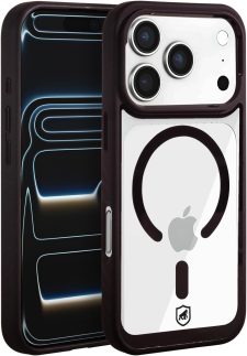Gshield Capa Case Wave Anti-impacto com Cordão de Pulso Incluso, Lateral Antiderrapante, Compatível com Magsafe (Transparente/borda preta, iPhone 17 Pro)