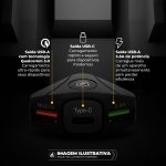 Gshield Carregador Veicular Turbo Tank 18W com 2 portas USB A + 1 Tipo C, Carregamento Rápido e Função Martelo de Segurança, Preto