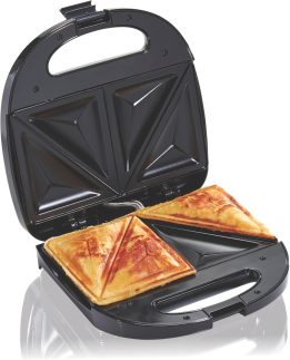 Hamilton Beach Máquina de sanduíche elétrica e torradeira faz omeletes e queijo grelhado, 10 cm, fácil de guardar, preto (25430)