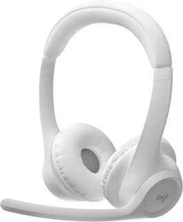 Headset Sem Fio Logitech Zone 300 Com Microfone Flip-to-Mute com Cancelamento de Ruído, Conexão Bluetooth, Bateria Recarregável via USB-C e Almofadas Confortáveis - Branco