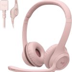 Headset com fio USB Logitech H390 com Almofadas Confortáveis, Controles de Áudio Integrado e Microfone com Redução de Ruído - Rosa