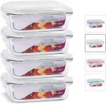 House Organizer KIT 4 Potes de Vidro Retangular com Tampa Hermética 1040ml Cor:Azul