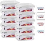 House Organizer Kit 10 Potes de Vidro Retangular com Tampa Hermética 370ml