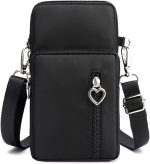JANKS Bolsa transversal pequena para mulheres - Mini bolsas de telefone com alça transversal e carteira - bolsa de braço de nylon, A - Preto, Small
