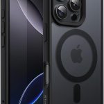 JETech Capa Magnética para iPhone 16 Pro 6,3 Polegadas Compatível com MagSafe, Case de Telefone Fina e à Prova de Choque com Capinha Parte Traseira Fosca Translúcida (Preto)