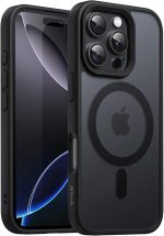 JETech Capa Magnética para iPhone 16 Pro 6,3 Polegadas Compatível com MagSafe, Case de Telefone Fina e à Prova de Choque com Capinha Parte Traseira Fosca Translúcida (Preto)