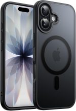 JETech Capa Magnética para iPhone 17 6,3 Polegadas Compatível com MagSafe, Case de Telefone Traseira Fosca Translúcida, Fina e Minimalista À Prova de Choque (Preto)