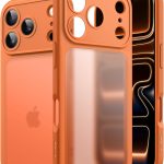 JETech Capa Matte para iPhone 17 Pro 6,3 Polegadas, Proteção Contra Quedas de Nível Militar À Prova de Choque, Proteção Completa da Lente da Câmera, Case Traseira Translúcida Fosca (Laranja)
