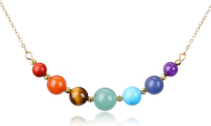 Jovivi Colar De Cristal Cura Com 7 Chakras Para Mulheres, Ajustável, Banhado A Ouro 14K, Contas Redondas Pedra Natural, Gargantilha, Joias, Presentes Aniversário E Dia Das Mães