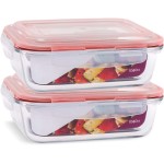 KIT 2 Potes de Vidro Retangular com Tampa Hermética 1040ml (Vermelho)