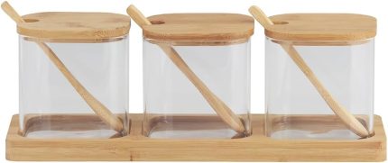 KIT 3 POTES C/SUPORTE DE BAMBU EDEN 500ML