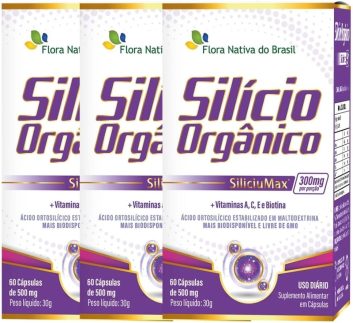 KIT 3X Silício Orgânico SiliciuMax® + Vitaminas 500mg 60 Cápsulas - Flora Nativa