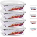 KIT 4 Potes de Vidro Retangular com Tampa Hermética 1520ml Cor:Branco (QH)