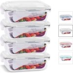 KIT 4 Potes de Vidro Retangular com Tampa Hermética 640ml Cor:Branco (QH)