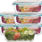 KIT 5 Potes de Vidro Retangular com Tampa Hermética 1040ml (Azul)