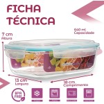 KIT 5 Potes de Vidro Retangular com Tampa Hermética 1040ml (Azul) - Imagem 2