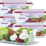 KIT 5 Potes de Vidro Retangular com Tampa Hermética 640ml (Vermelho)