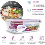 KIT 5 Potes de Vidro Retangular com Tampa Hermética 640ml (Vermelho) - Imagem 2