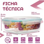 KIT 6 Potes de Vidro Retangular com Tampa Hermética 1520ml (Azul) - Imagem 2