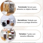 KIT 7 POTES HERMETICO COMPLETO 35 ADESIVOS CONJUNTO PROFISSIONAL COZINHA ACRILICO ALIMENTOS ORGANIZACAO COZINHA FREEZER MULTIUSO - Imagem 2