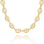 KissYan Colar de ouro para mulheres e meninas, gargantilha delicada banhada a ouro 14 K, corrente grossa fígaro serpente marinheiro cubano, colares ajustáveis e modernos, joias feitas à mão para presentes