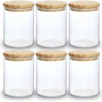 Kit 06 Potes de Mantimentos Herméticos 300ml Pote Redondo de Vidro Tampa De Bambu Premium