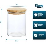 Kit 06 Potes de Mantimentos Herméticos 300ml Pote Redondo de Vidro Tampa De Bambu Premium - Imagem 2