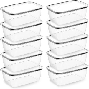 Kit 10 Potes Plásticos 350ml Transparentes Container Retangular