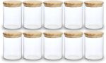Kit 10 Potes de Mantimentos Herméticos 300ml Pote Redondo de Vidro Tampa De Bambu Premium
