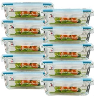 Kit 10 Potes de Vidro Herméticos 640ml com Vedação Total e 4 Travas – Conserva Alimentos Frescos por Muito Mais Tempo!