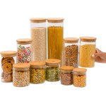Kit 11 potes de vidro com tampa de bambu herméticos redondos - Tüd - Imagem 2