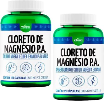 Kit 2 Cloreto de Magnésio PA Vitalab 500mg 120 Cápsulas