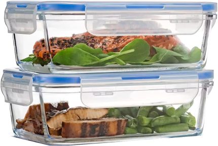 Kit 2 Pote de Vidro Retangular Hermético com Tampa 1040ML - Armazenamento Seguro e Conservação de Alimentos - Organizador para Cozinha e Produtos Secos