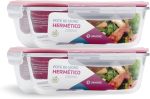 Kit 2 Potes de Vidro Retangular com Tampa Hermética 2260ml (Vermelho)