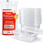 Kit 24 Potes Retangulares 500ml com Tampa. Plástico Livre de BPA, Compatível com Freezer e Micro-ondas, Marmita, Fitness e Armazenamento.