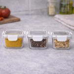 Kit 3 Mini Potes Herméticos Quadrado Plástico Transparente 60ml 6,7x5,7x4,4cm Tampa c/Trava de Segurança, Organizador de Alimentos, Porta Mantimentos Empilháveis, Reutilizáveis e Atóxico Livre BPA - Imagem 2