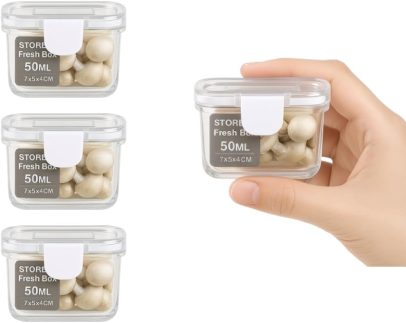 Kit 3 Mini Potes Herméticos Retangular Plástico Transparente 60ml 7x5x4cm Tampa c/Trava de Segurança, Organizador de Alimentos, Porta Mantimentos Empilháveis, Reutilizáveis e Atóxico Livre BPA